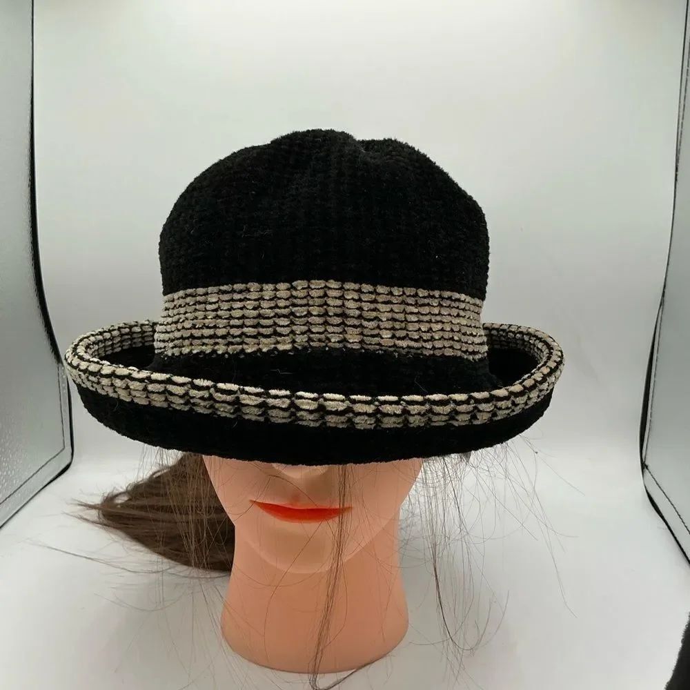 C.C Black Knit Hat with tan trims one size fits all